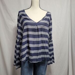 Vintage Havana v-neck striped long Bell sleeve with laceup on sleeve, size S